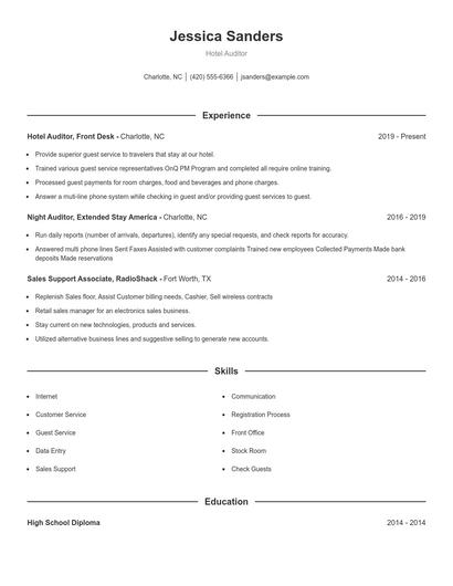 Hotel Auditor Resume