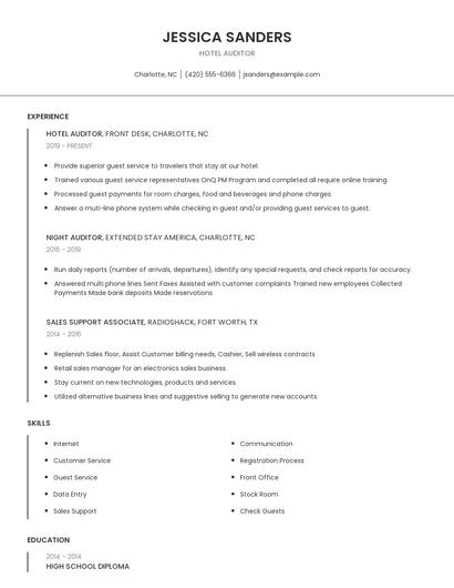 Hotel Auditor Resume