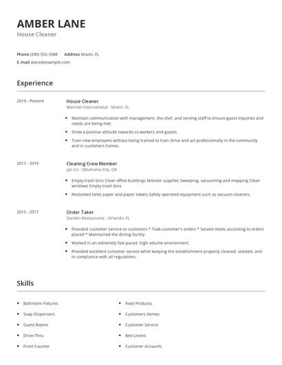 House Cleaner Resume