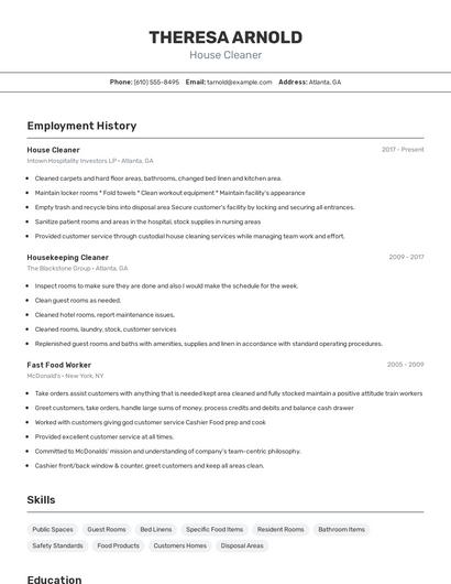 House Cleaner Resume