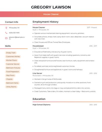 House Cleaner Resume