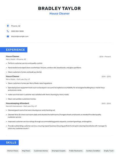 House Cleaner Resume