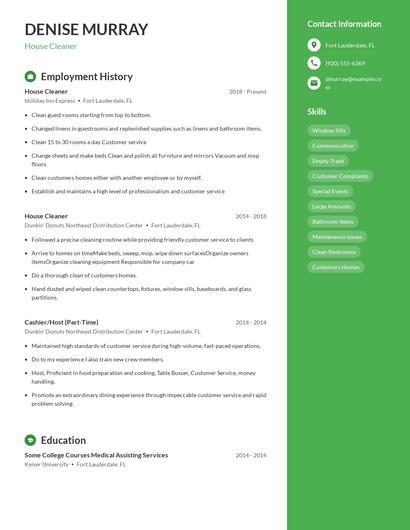 House Cleaner Resume