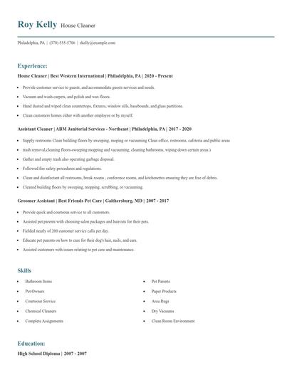 House Cleaner Resume