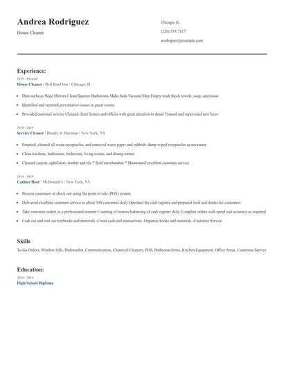 House Cleaner Resume