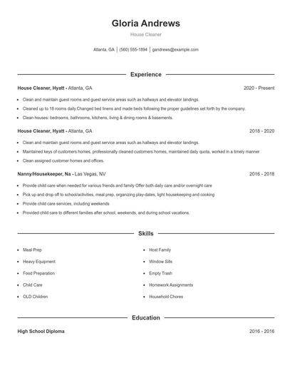 House Cleaner Resume