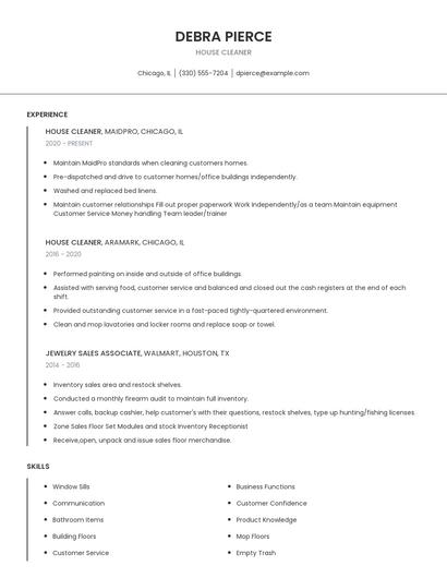 House Cleaner Resume