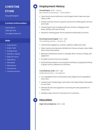 Housekeeper Resume