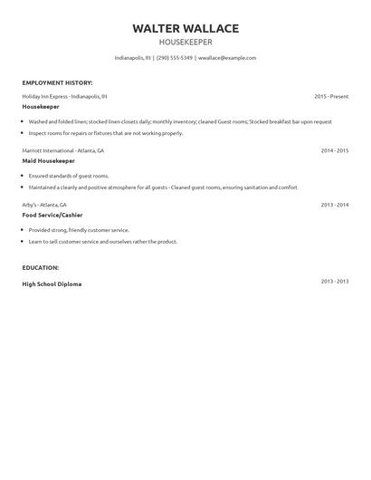 Housekeeper Resume