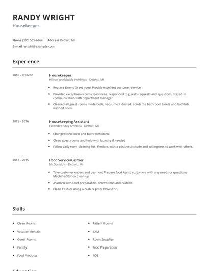 Housekeeper Resume