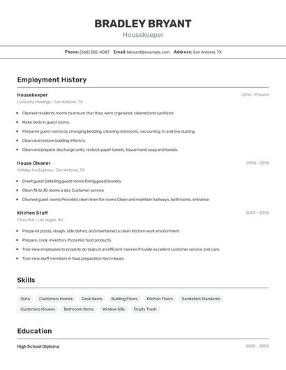 Housekeeper Resume