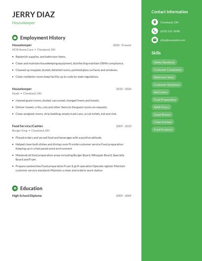 Housekeeper Resume