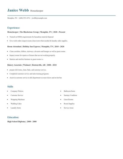 Housekeeper Resume