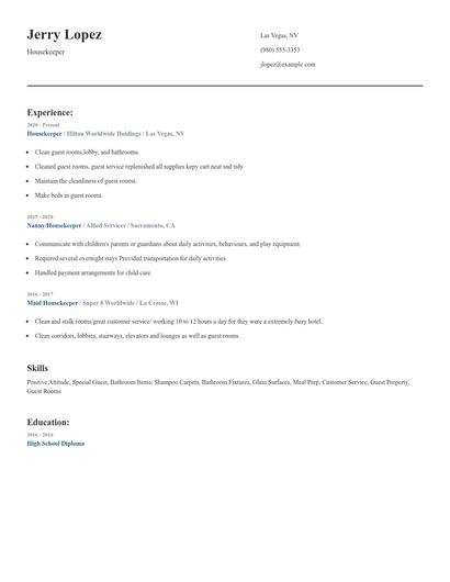 Housekeeper Resume