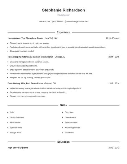 Housekeeper Resume