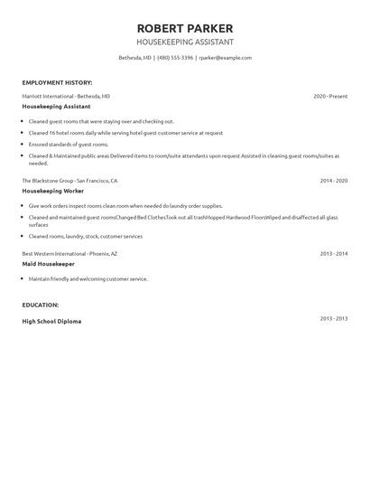 Housekeeping Assistant Resume