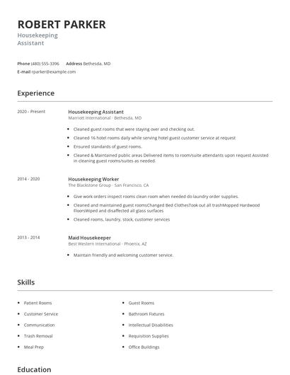 Housekeeping Assistant Resume