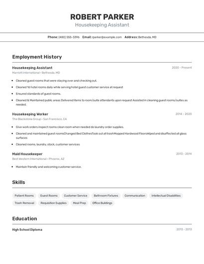 Housekeeping Assistant Resume