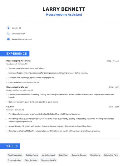 Housekeeping Assistant Resume