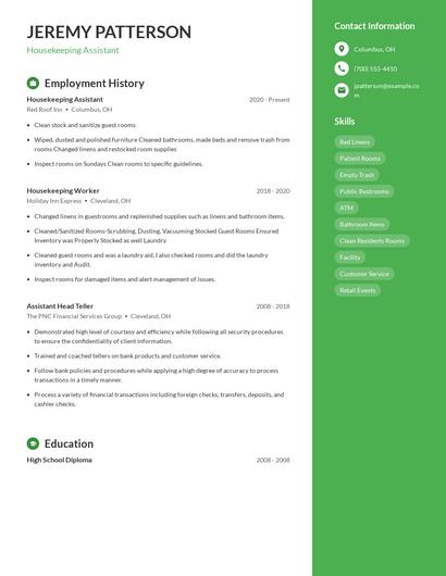 Housekeeping Assistant Resume