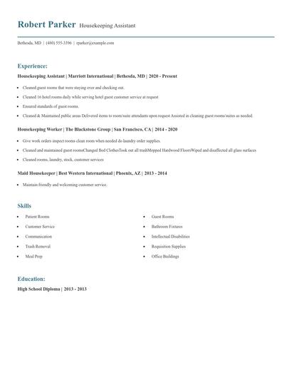 Housekeeping Assistant Resume