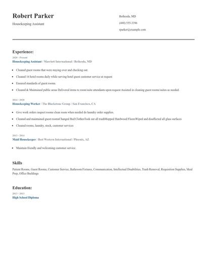Housekeeping Assistant Resume
