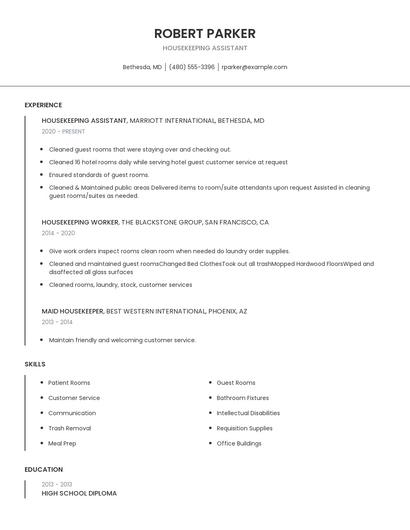 Housekeeping Assistant Resume