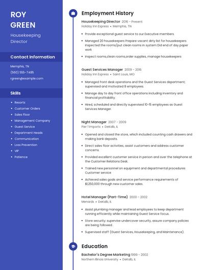 Housekeeping Director Resume