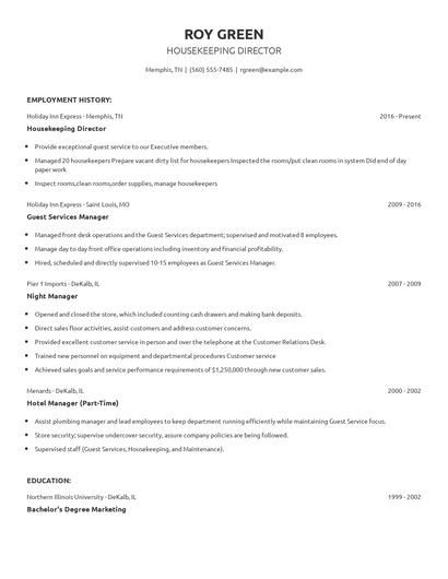 Housekeeping Director Resume