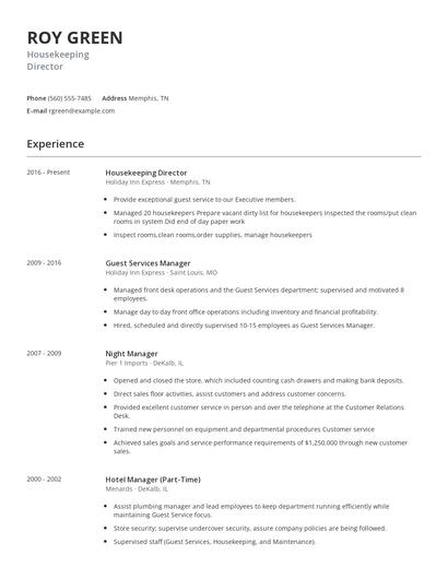 Housekeeping Director Resume