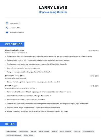 Housekeeping Director Resume