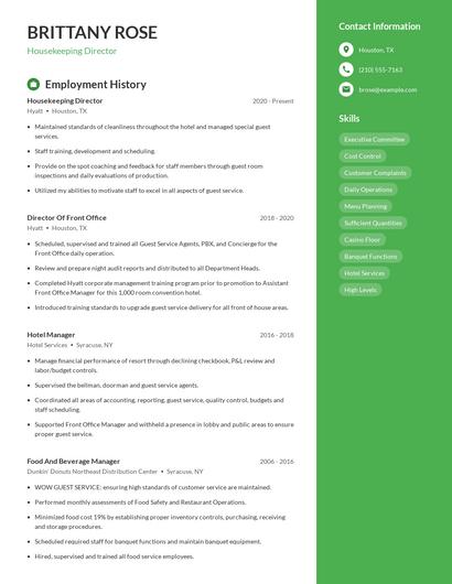 Housekeeping Director Resume