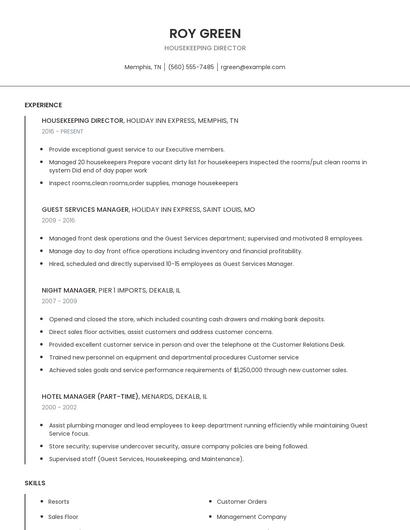 Housekeeping Director Resume