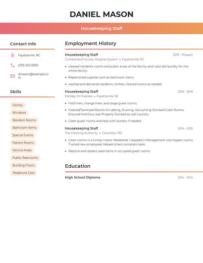 Housekeeping Staff Resume
