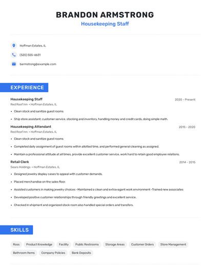Housekeeping Staff Resume