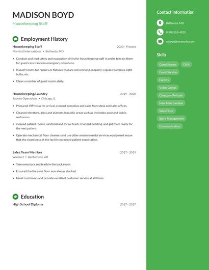 Housekeeping Staff Resume
