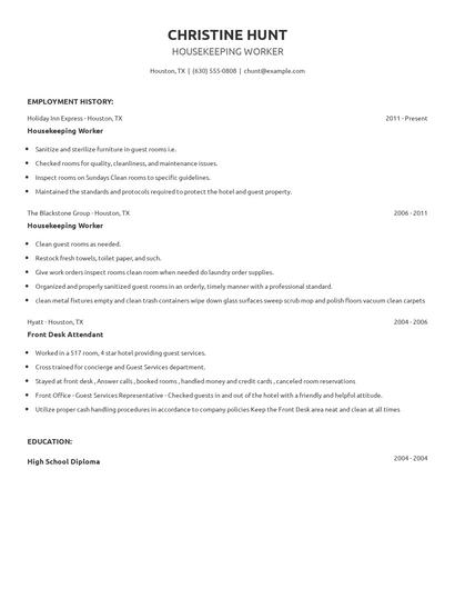 Housekeeping Worker Resume