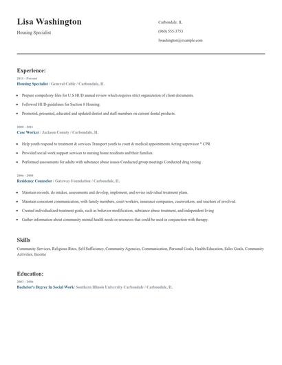Housing Specialist Resume