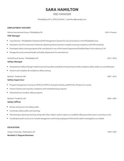 HSE Manager Resume