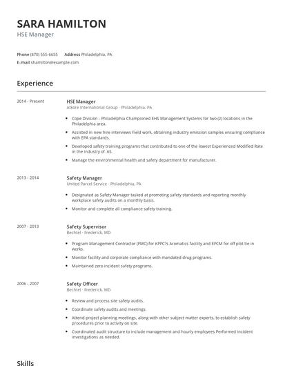 HSE Manager Resume