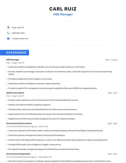 HSE Manager Resume
