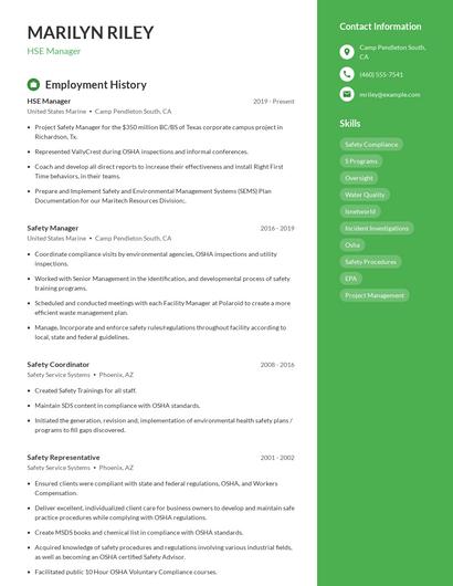 HSE Manager Resume