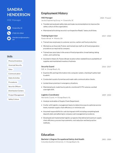 HSE Manager Resume