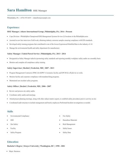 HSE Manager Resume