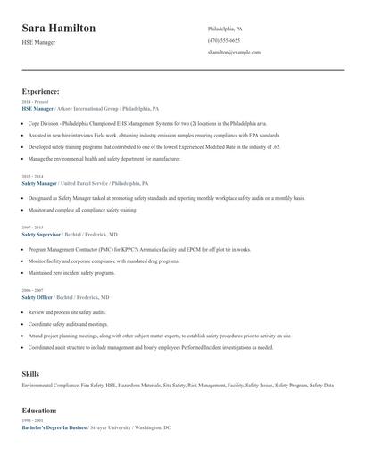 HSE Manager Resume