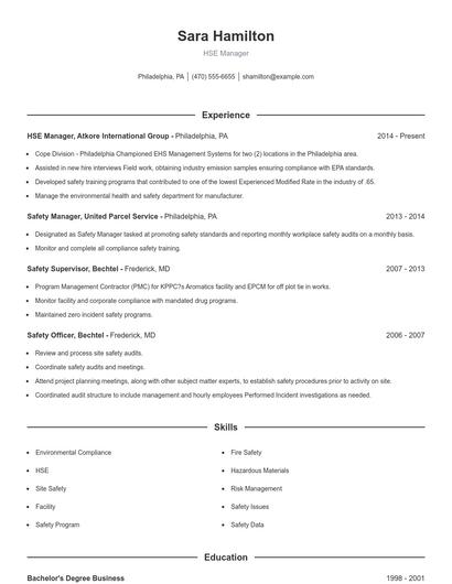 HSE Manager Resume