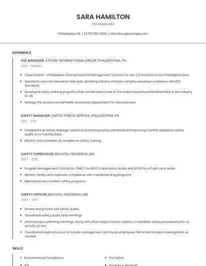 HSE Manager Resume