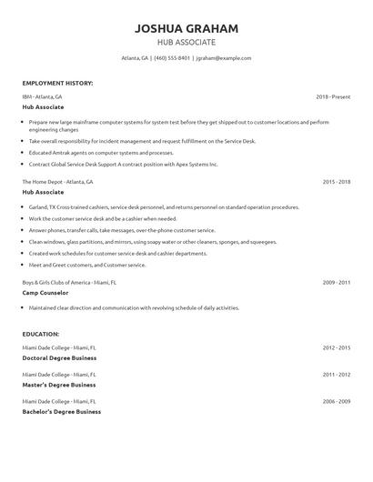 Hub Associate Resume