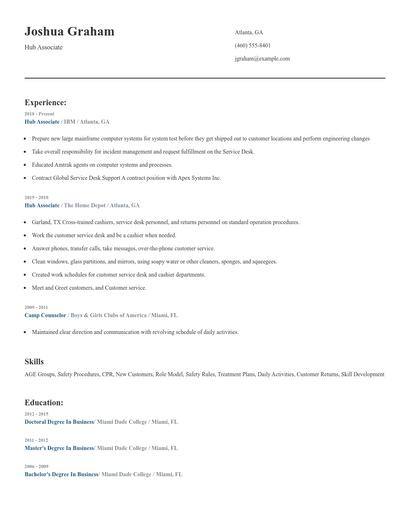 Hub Associate Resume
