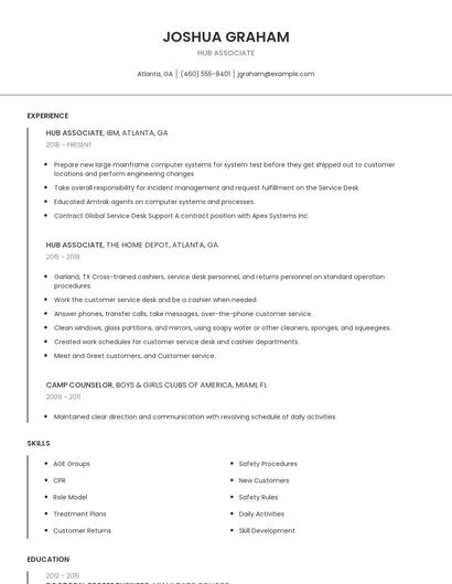 Hub Associate Resume